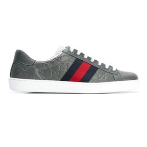 Gucci Men's Gray Ace Signature Low Top Sneakers